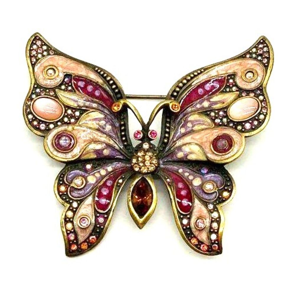 Jay Strongwater Butterfly Brooch vintage Swarovski crystals Enamel Rhinestone